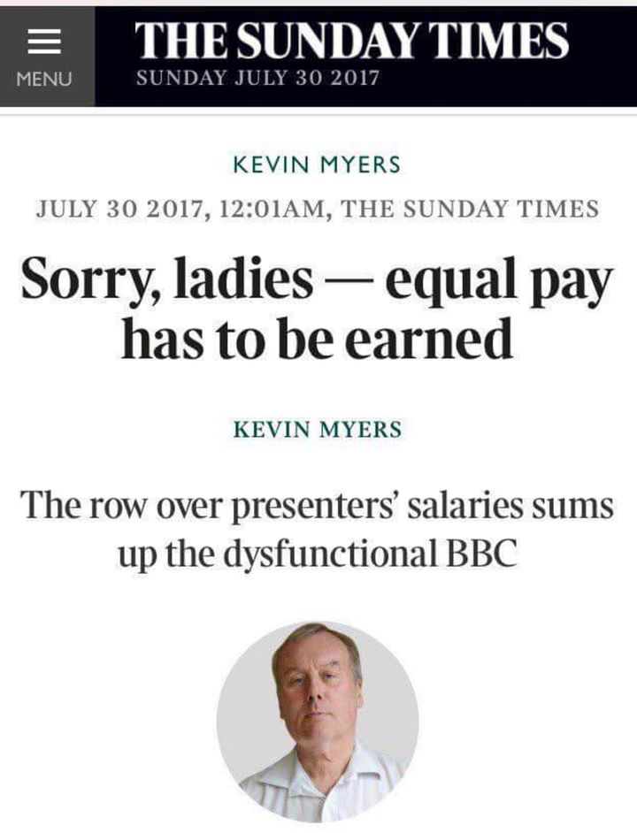 Myers' column has since been deleted and he has been sacked from the Irish Sunday Times