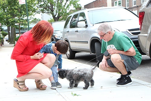 <strong>Auggie makes a new friend.</strong>