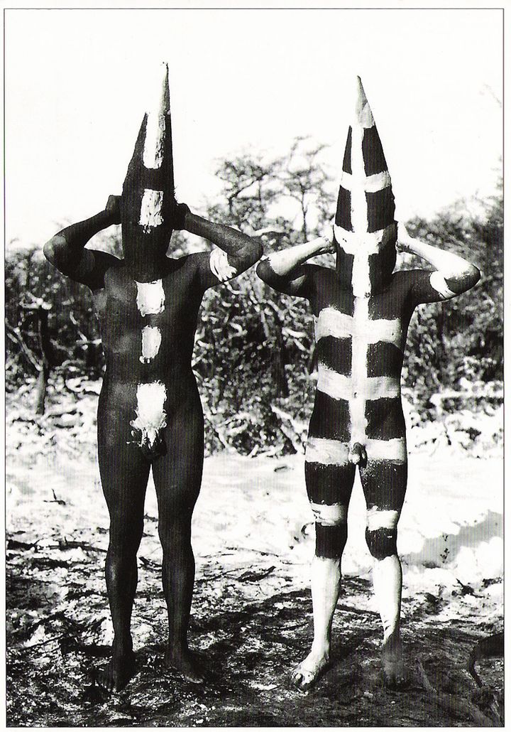 <p>Selknam in ceremonial body paint, photograph Martin Gusinde, 1923</p>