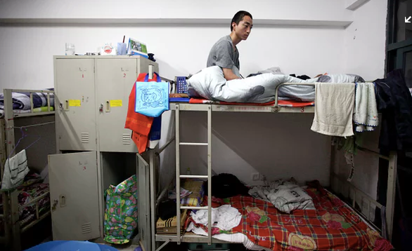 Overcrowded workers dormitory at the Foxconn factory in China.