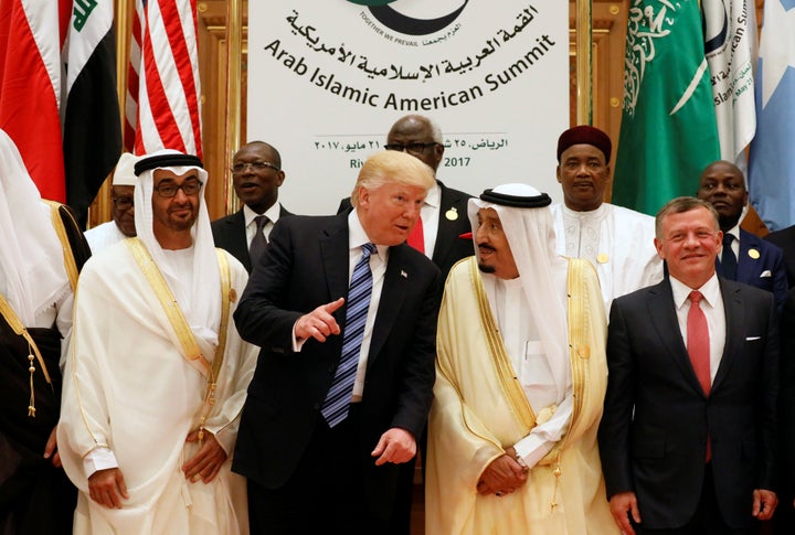 Jordan's King Abdullah II, Saudi Arabia's King Salman bin Abdulaziz Al Saud, U.S. President Donald Trump, and Abu Dhabi Crown Prince Sheikh Mohammed bin Zayed al-Nahyan pose for a photo during Arab-Islamic-American Summit in Riyadh, Saudi Arabia May 21, 2017.