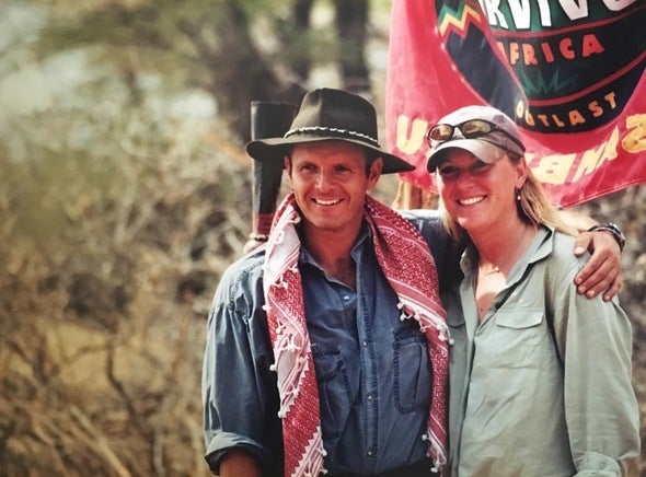 <em>Lisa & Mark Burnett on location for Survivor: Africa. </em>
