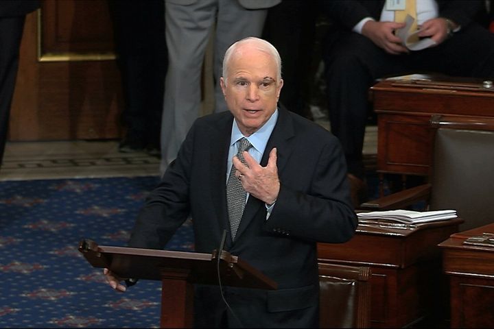 Sen. John McCain on the floor of the Senate on July 25, 2017
