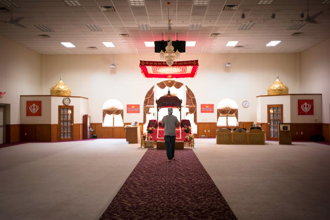 Sikhs come to pray and pay their respects at the Sikh Temple of Wisconsin on July 28, 2017.