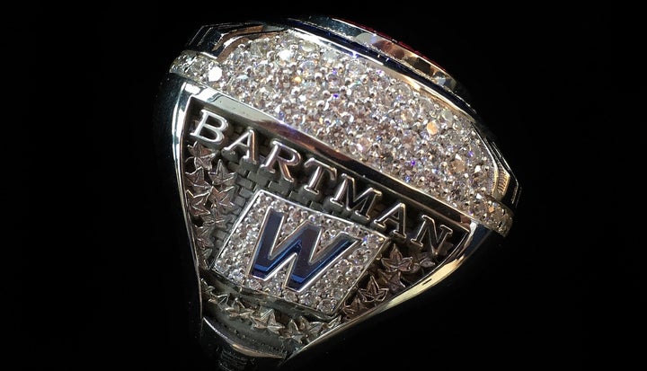 With 214 5.5-karat diamonds, 33 rubies and 46 sapphires, the 14-karat white gold World Series Championship ring is <a href="https://www.sbnation.com/2017/4/12/15280684/chicago-cubs-got-their-blingy-world-series-rings-which-are-worth-more-than-your-car" target="_blank" role="link" class=" js-entry-link cet-external-link" data-vars-item-name="worth an estimated $70,000" data-vars-item-type="text" data-vars-unit-name="597f67dce4b0da64e87af760" data-vars-unit-type="buzz_body" data-vars-target-content-id="https://www.sbnation.com/2017/4/12/15280684/chicago-cubs-got-their-blingy-world-series-rings-which-are-worth-more-than-your-car" data-vars-target-content-type="url" data-vars-type="web_external_link" data-vars-subunit-name="article_body" data-vars-subunit-type="component" data-vars-position-in-subunit="0">worth an estimated $70,000</a>.