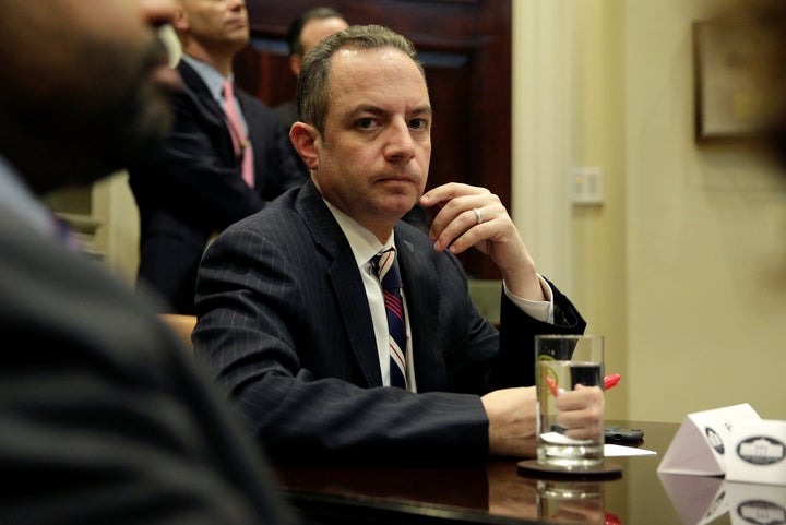 Reince Priebus listens as President Trump meets with Republican congressional leaders at the White House on June 6, 2017.