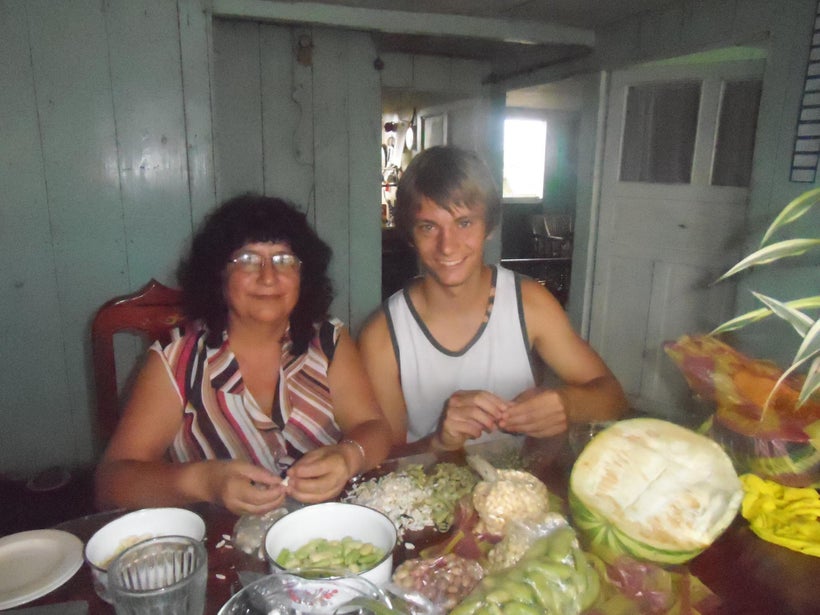 Nathan cooking with his Global Citizen Year host mother, Farita. Nathan says “Farita is a wonderful cook and has the most hea