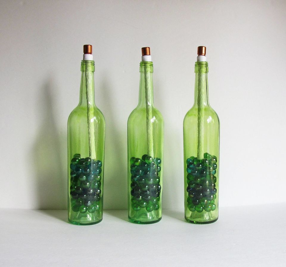 Set of 4 Green Wine Bottles