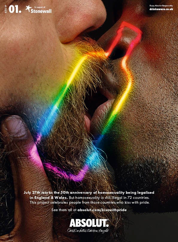 The "Kiss With Pride" photo campaign features participants who hail from 72 countries where same-sex activity remains illegal