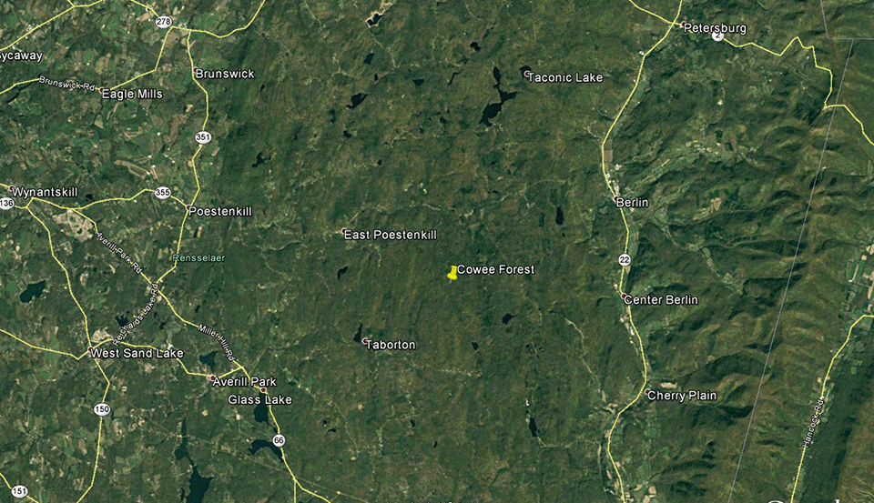 Satellite images from 1984 to 2014 show the rapid graying of the Rensselaer Plateau as development moves eastward from Albany. 