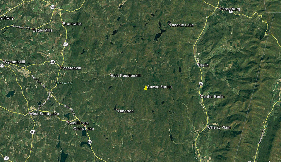 Satellite images from 1984 to 2014 show the rapid graying of the Rensselaer Plateau as development moves eastward from Albany.