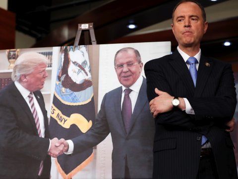 Congressman Adam Schiff (D-CA), right, Harvard Law School graduate, former prosecutor in the U.S. Attorney’s Office, and ranking member of the House Intelligence Committee, represents a powerful ally for the presentation of contradictory evidence against this President’s attempts at a “new normal.” 