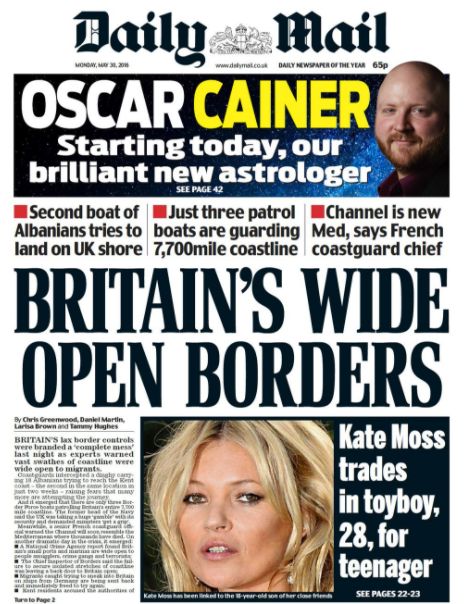 The Mail criticises the UK's 'wide open borders'