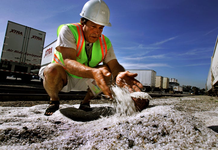 Moore sifting through plastic pellets in California. He and his team recently discovered evidence of a plastic garbage patch in the South Pacific that he says could be 1.5 times larger than Texas.