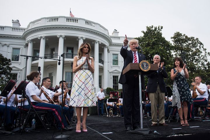 Donald Trump with First Lady Melania during the Congressional Picnic on the south lawn of the White House in June