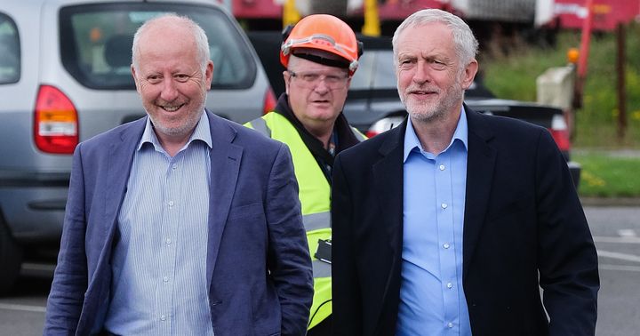 Jeremy Corbyn (R) and Shadow Transport Secretary Andy McDonald.