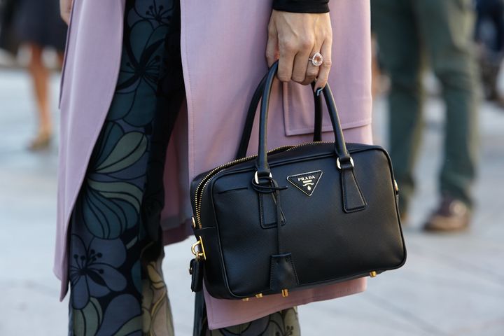 Black Prada bag seen before Cristiano Burani show during Milan Fashion Week Day 2, Spring / Summer 2016 street style on 24 September 2015 in Milan.