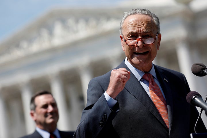 Senate Minority Leader Chuck Schumer (D-N.Y.) speaks during a press conference announcing new trade policies on Aug. 2, 2017. 