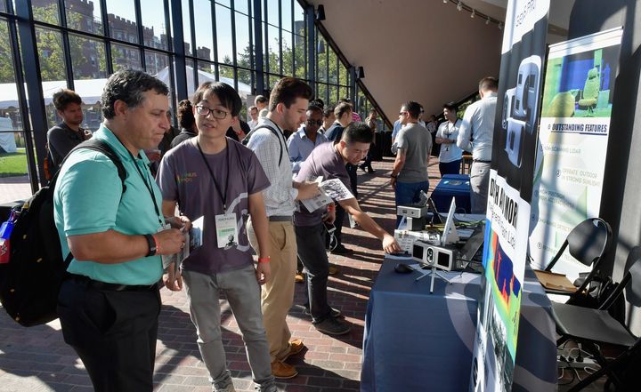 Attendees visit sponsor booths at the TechCrunch Sessions: Robotics at Kresge Auditorium on July 17, 2017 in Cambridge, Massachusetts.