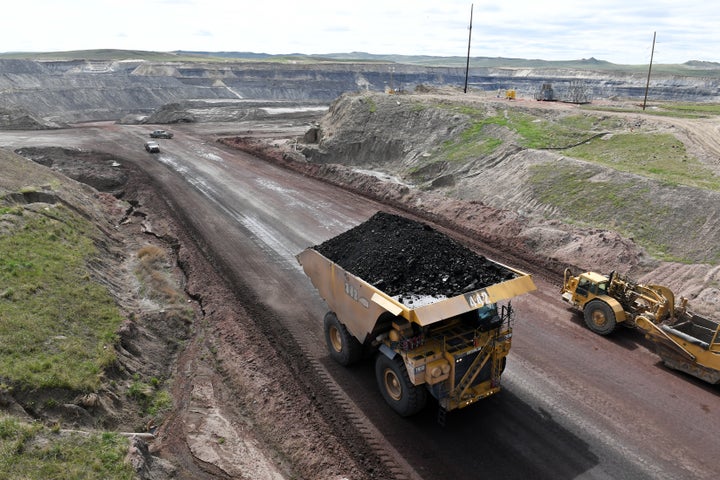 A truck loaded with coal is viewed at the Eagle Butte Coal Mine which is operated by Alpha Coal in May in Gillette, Wyoming.