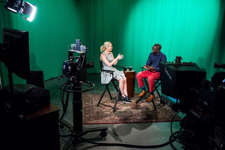 <p>Steve Nson, CEO of streaming platform DMZStream, on set with guest January Barnes.</p>