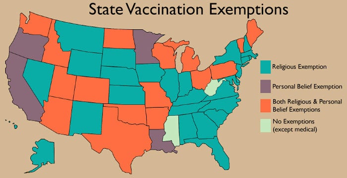 <p>US State Vaccine Exempotions</p>