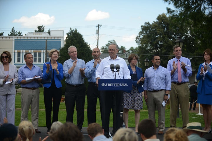 Democrats roll out their economic agenda in Berryville, Virginia, on July 24 as part of the party's plan to win the 2018 midterm elections.