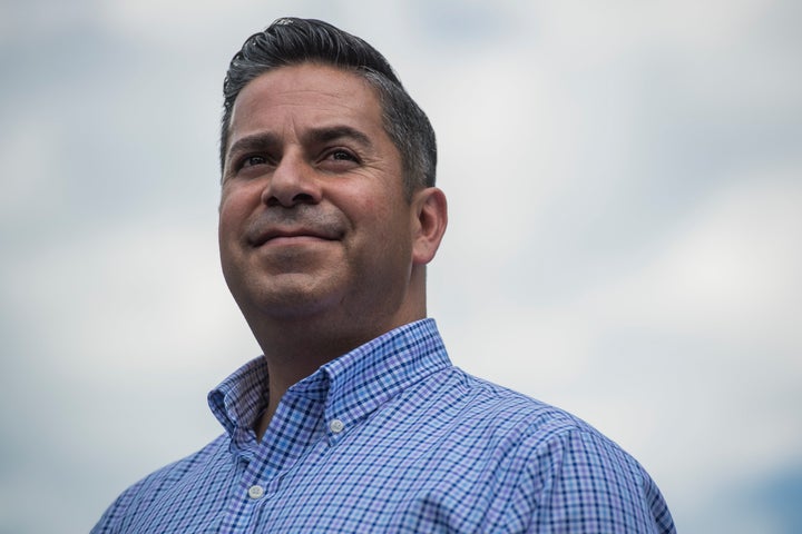 Rep. Ben Ray Luján (D-N.M.), chairman of the Democratic Congressional Campaign Committee, attends a rally with House a