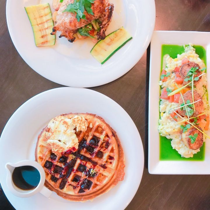 These are just a few of the main courses we got a chance to try. The Blueberry Waffle, Cornmeal Crusted Summer Scallops, and Lemon Thyme Chicken.
