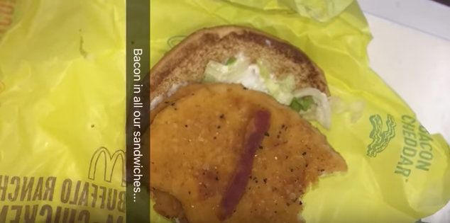 A screengrab of the McChicken sandwiches in question from a video uploaded by CAIR.