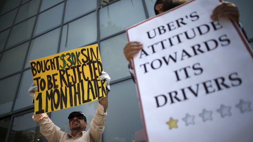Uber drivers protesting against how they have been treated.