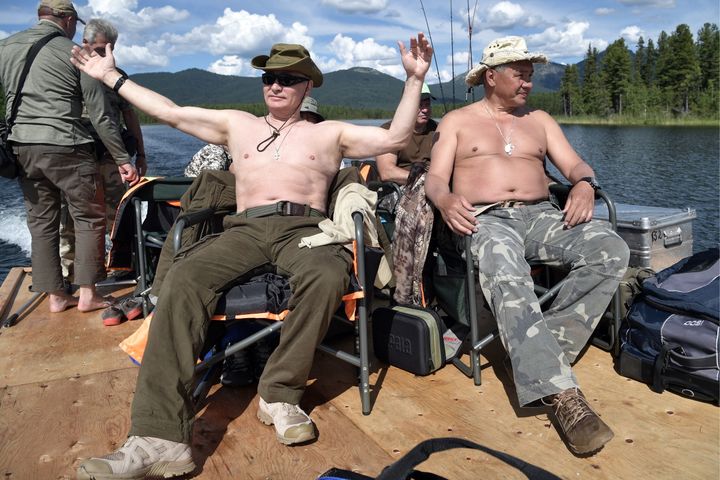 This picture of Russian President Vladimir Putin sat alongside Defense Minister Sergei Shoigu during his vacation in southern Siberia this month proved irresistible to Redditors.