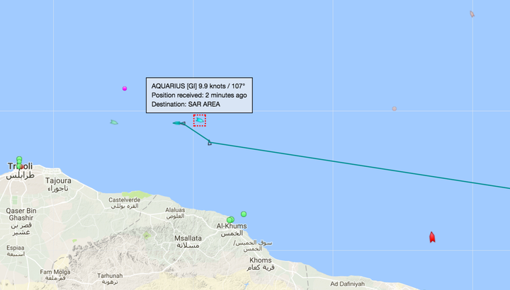 <strong>The Aquarius is highlighted and the route of the C-Star is shown by the blue line.</strong>