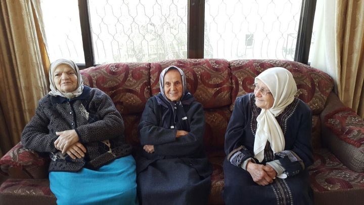 From left, Rose Hamid’s mother-in-law, Ayda, with her sisters Affaf and Adeeba, who live in their own homes in Palestine but have family nearby to take care of them. 
