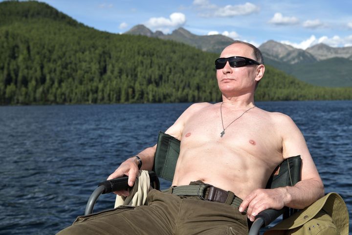 Russian President Vladimir Putin catches some rays while on vacation in the remote Tuva region of Siberia 