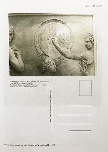 Postcard sent by Hans Ulrich Obrist to Carlos Basualdo, 1998 (VOTI: Union of the Imaginary, page 35)