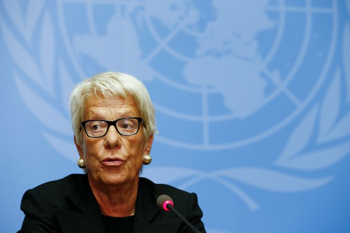 Carla del Ponte addresses the media during a press conference at the U.N. in June 2015.