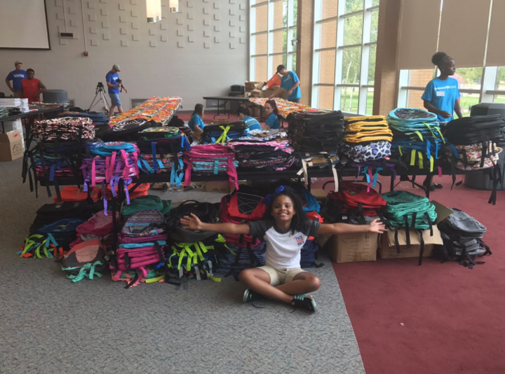 Amariyanna "Little Miss Flint" Copeny volunteers at Mott Community College for the school supply distribution in Flint, Michigan.