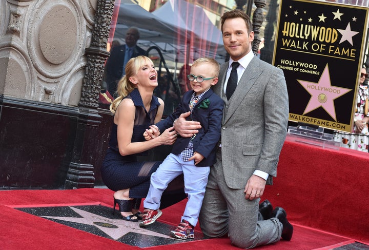 Pratt and Faris with their son Jack at the ceremony honoring Pratt's star on the Hollywood Walk of Fame.