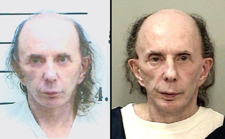 Phil Spector in 2009, left, and 2013.