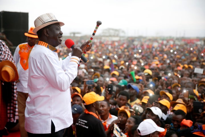 Kenyan opposition leader Raila Odinga at an election rally in Suswa, Kenya. Aug. 2.