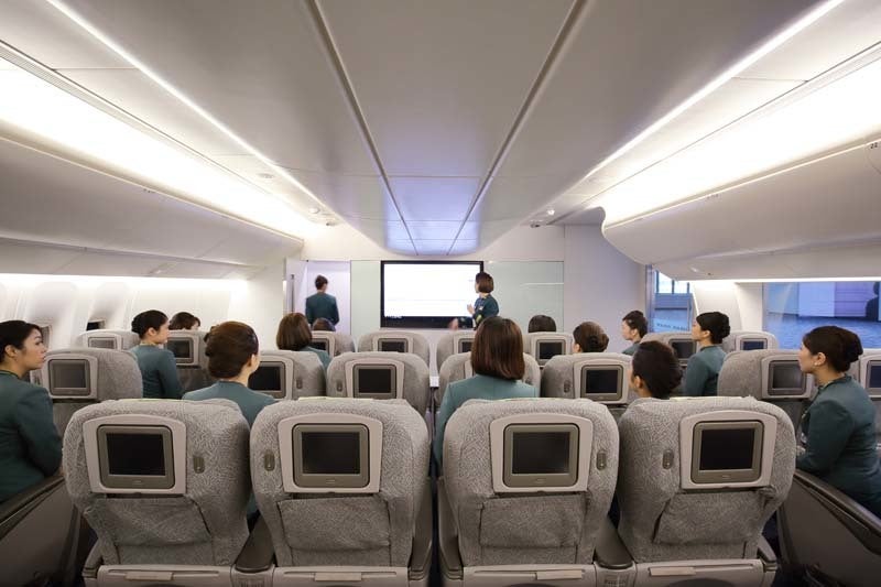 Flight attendant programs typically combine classroom instruction, simulators, and on-the-job training before they are certif