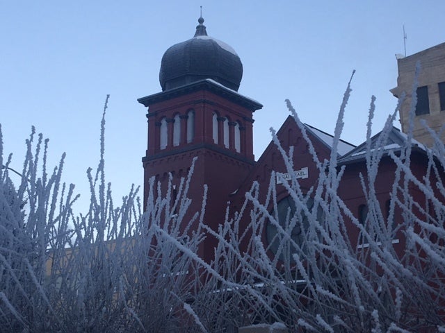 Elegant and Serene: An Old Synagogue Frozen in Time on a Icy Butte Morning