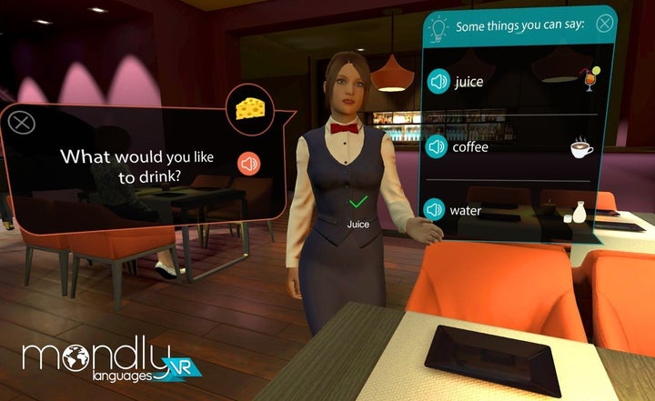 The Mondly VR app helps you practice languages in a number of useful scenarios. 