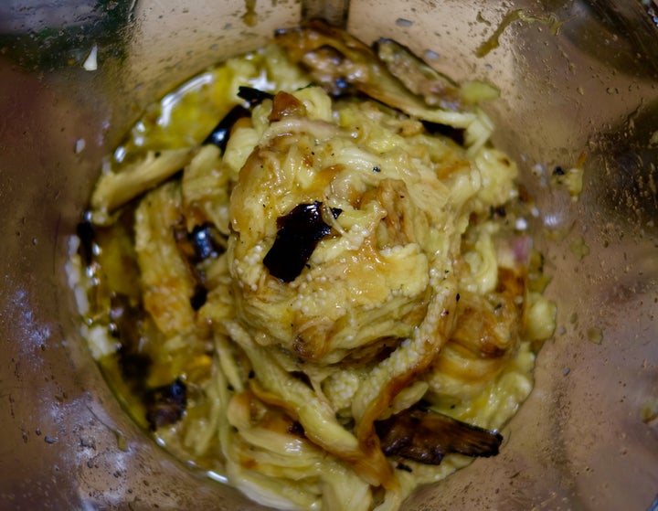 <p>Be sure to include some flakes of charred skin when you mash the cooked eggplant</p>