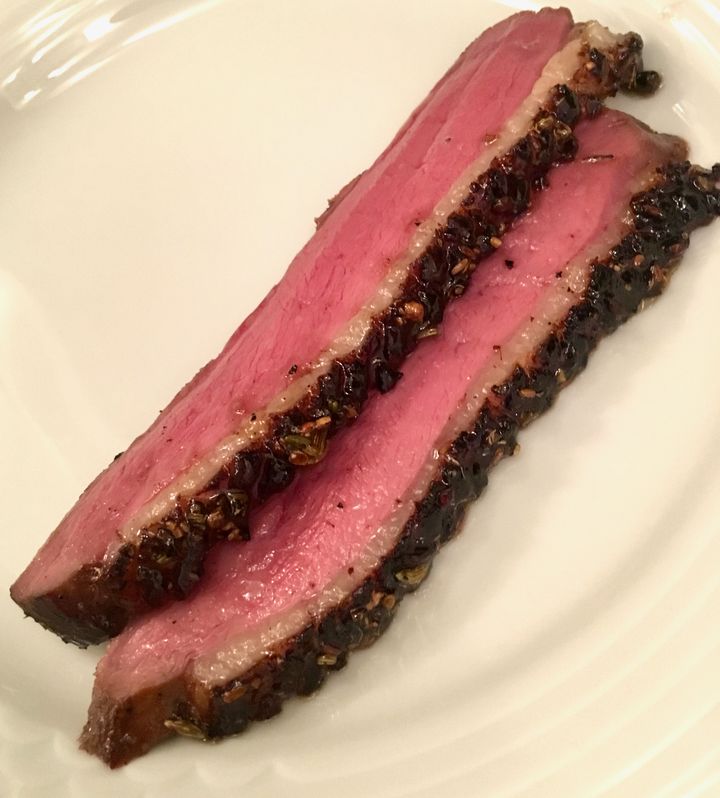 The spice-honey-glazed duck dish for which the eggplant mush was devised