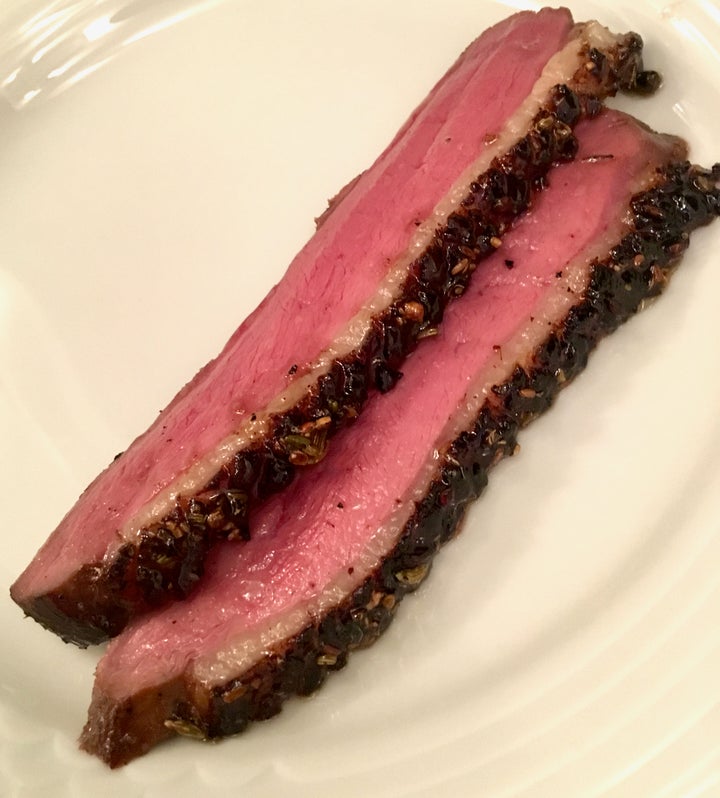 The spice-honey-glazed duck dish for which the eggplant mush was devised