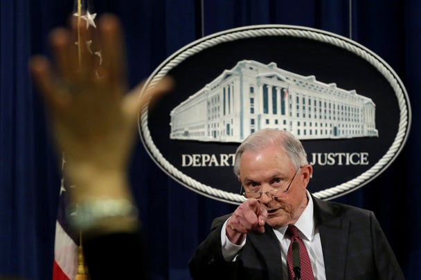 U.S. Attorney General Jeff Sessions speaks at a news conference at the Justice Department in Washington, U.S., March 2, 2017. REUTERS/Yuri Gripas TPX IMAGES OF THE DAY