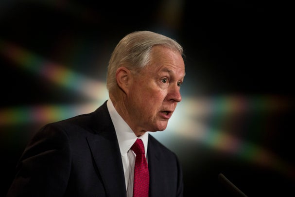 WASHINGTON, D.C. - FEBRUARY 28: U.S. Attorney General Jeff Sessions delivers remarks at the Justice Department's 2017 African American History Month Observation at the Department of Justice on February 28, 2017 in Washington, D.C. The event also included a showing of the documentary 'Too Important to Fail: Saving America's Boys.' (Photo by Zach Gibson/Getty Images)