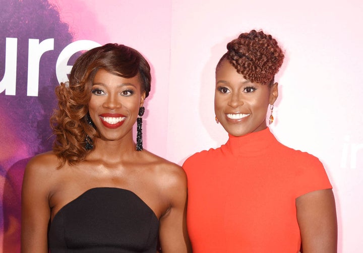HBO’s <em>Insecure </em>stars Issa Rae and Yvonne Orji on the red carpet.
